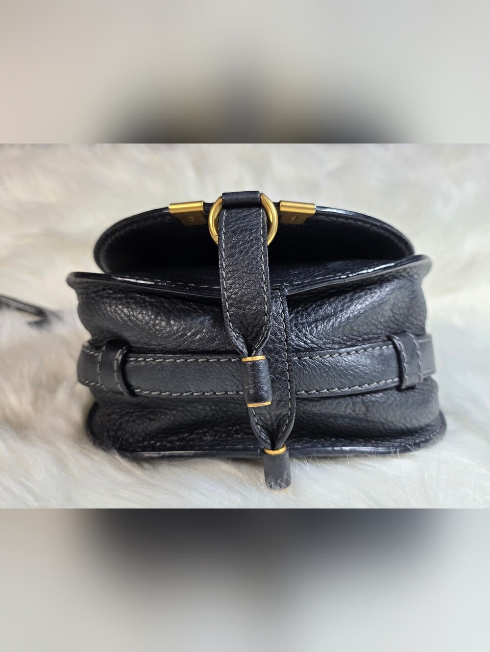 Chloé Marcie Small saddle bag in Black grained leather - Picture 11 of 14